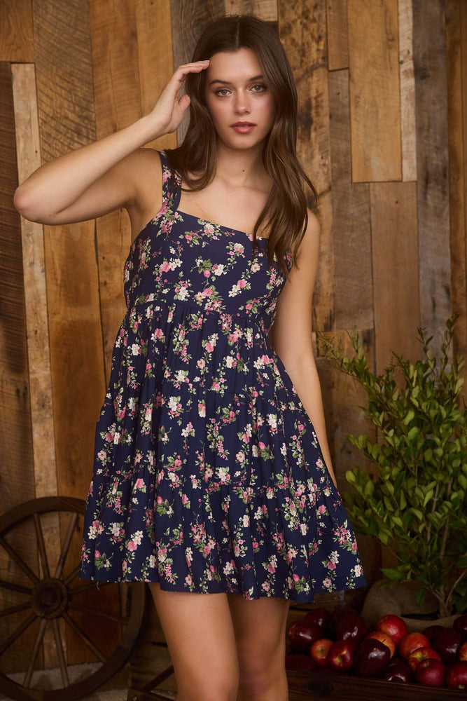 Navy Blossom Mini Dress