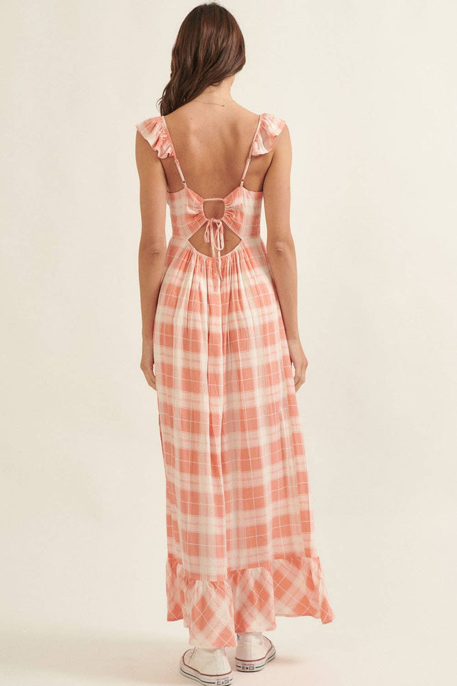 Country Sweetheart Plaid Tie Back Dress