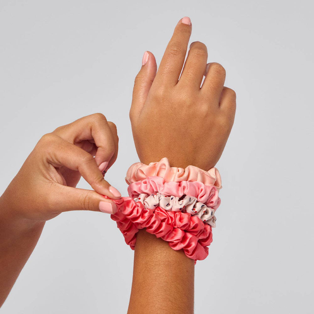 Satin Scrunchies 5pc Set - Cherry Blossom